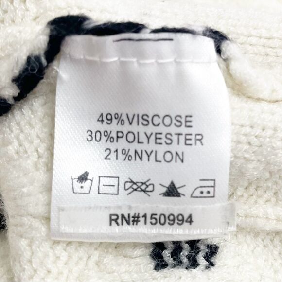Joie Alpine Pattern Striped Cable Knit Pullover Sweater Cream Black Size Medium - Picture 8 of 10